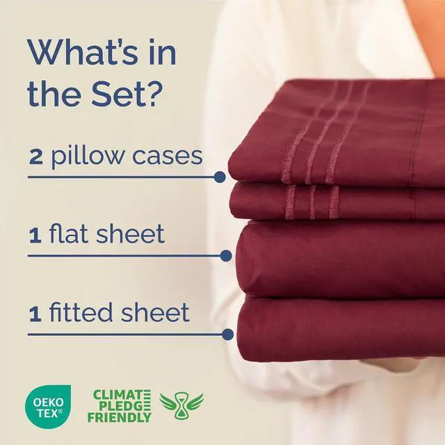 Alt view image 2 of 7 - King Size 4 Piece Sheet Set - Comfy Breathable & Cooling Sheets - Hotel Luxury Bed Sheets for Women & Men - Deep Pockets, Easy-Fit, Extra Soft & Wrinkle Free Sheets - Burgundy Oeko-Tex Bed Sheet Set