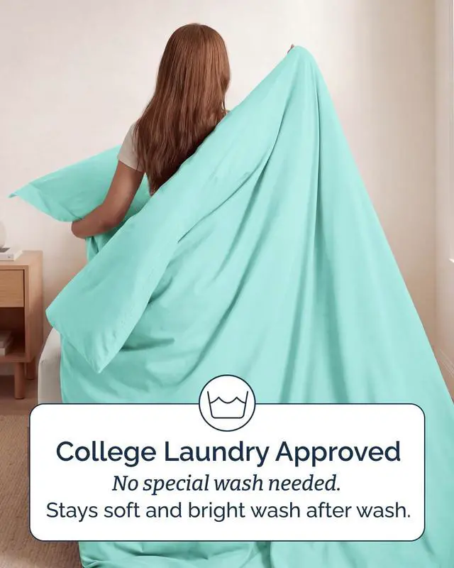 Alt view image 6 of 7 - Duvet Cover Twin/Twin XL Size Set - Extra Soft Twin/Twin XL Duvet Cover 68" x 90" with 1 Pillow Sham for Women, Men, Kids & Teens - Comfy, Easy-Care & Fade Free w/Zipper Closures & Ties (Spa Blue)