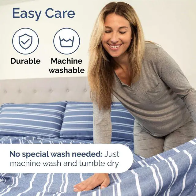 Alt view image 6 of 7 - King Size 4 Piece Sheet Set - Comfy Breathable & Cooling Sheets - Hotel Luxury Bed Sheets for Women & Men - Deep Pockets, Easy-Fit, Soft and Wrinkle Free Sheets - Blue Stripes Oeko-Tex Bed Sheet Set