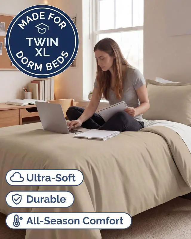 Alt view image 2 of 7 - Duvet Cover Twin/Twin XL Size Set - Extra Soft Twin/Twin XL Duvet Cover 68" x 90" with 1 Pillow Sham for Women, Men, Kids & Teens - Comfy, Easy-Care & Fade Free with Zipper Closures and Ties (Wheat)