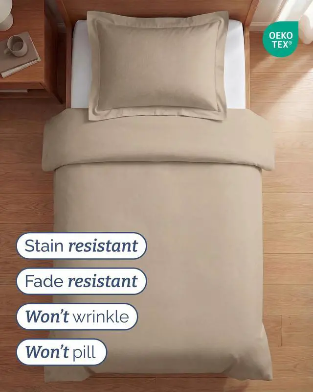 Alt view image 4 of 7 - Duvet Cover Twin/Twin XL Size Set - Extra Soft Twin/Twin XL Duvet Cover 68" x 90" with 1 Pillow Sham for Women, Men, Kids & Teens - Comfy, Easy-Care & Fade Free with Zipper Closures and Ties (Wheat)