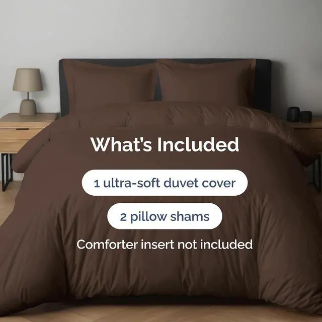 Alt view image 2 of 7 - Duvet Cover Full Size Set - Extra Soft Full Duvet Cover 80" x 90" with 2 Pillow Shams for Women, Men, Kids & Teens - Hotel Luxury, Easy-Care w/ Zipper Closures & Ties - Comfy and Breathable (Brown)