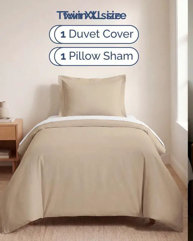 Alt view image 3 of 7 - Duvet Cover Twin/Twin XL Size Set - Extra Soft Twin/Twin XL Duvet Cover 68" x 90" with 1 Pillow Sham for Women, Men, Kids & Teens - Comfy, Easy-Care & Fade Free with Zipper Closures and Ties (Wheat)