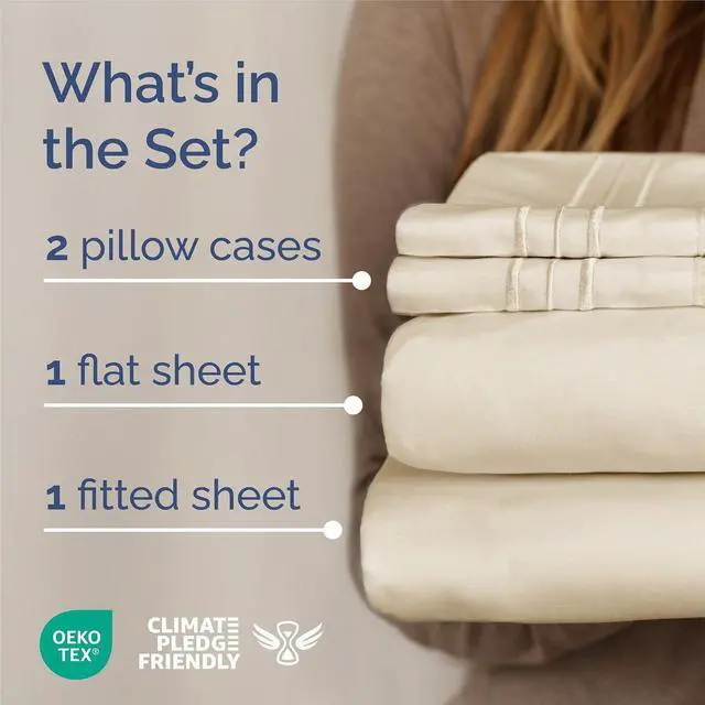 Alt view image 2 of 7 - King Size 4 Piece Sheet Set - Comfy Breathable & Cooling Sheets - Hotel Luxury Bed Sheets for Women & Men - Deep Pockets, Easy-Fit, Extra Soft & Wrinkle Free Sheets - Off White Oeko-Tex Bed Sheet Set