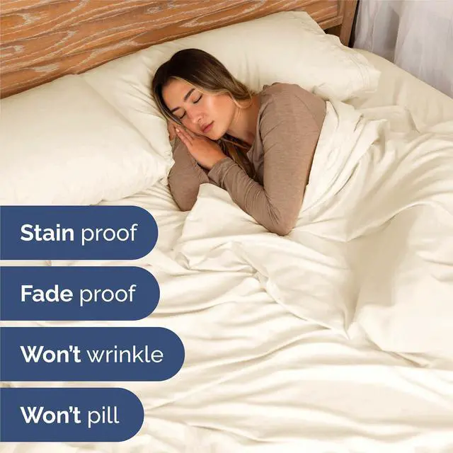 Alt view image 5 of 7 - King Size 4 Piece Sheet Set - Comfy Breathable & Cooling Sheets - Hotel Luxury Bed Sheets for Women & Men - Deep Pockets, Easy-Fit, Extra Soft & Wrinkle Free Sheets - Off White Oeko-Tex Bed Sheet Set