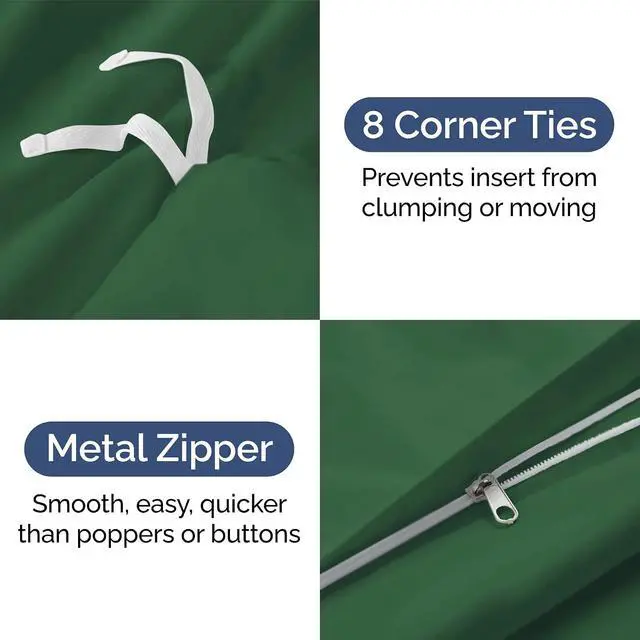 Alt view image 4 of 7 - Duvet Cover Full Size Set - Extra Soft Full Duvet Cover 80" x 90" with 2 Pillow Shams for Women, Men, Kids & Teens - Hotel Luxury w/ Zipper Closures & Ties - Comfy, Cozy & Breathable (Emerald Green)