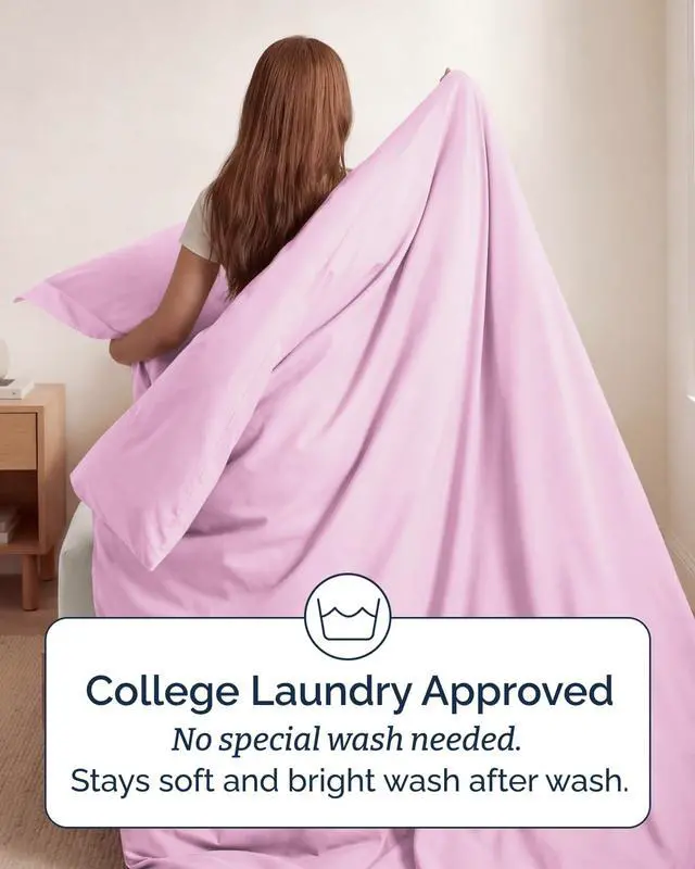 Alt view image 6 of 7 - Duvet Cover Twin/Twin XL Size Set - Extra Soft Twin/Twin XL Duvet Cover 68" x 90" with 1 Pillow Sham for Women, Men, Kids & Teens - Comfy, Easy-Care & Fade Free w/Zipper Closures & Ties (Light Pink)