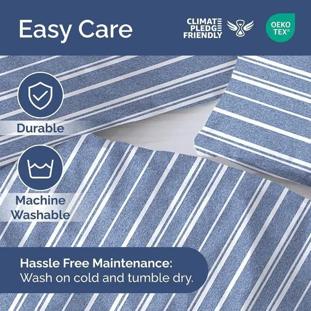 Alt view image 6 of 7 - Duvet Cover Full Size Set - Extra Soft Full Duvet Cover 80" x 90" with 2 Pillow Shams for Women, Men, Kids & Teens - Hotel Luxury w/ Zipper Closures & Ties - Comfy, Cozy & Breathable (Blue Stripes)