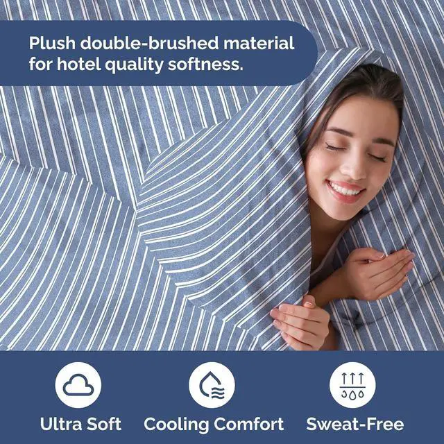Alt view image 3 of 7 - Duvet Cover Full Size Set - Extra Soft Full Duvet Cover 80" x 90" with 2 Pillow Shams for Women, Men, Kids & Teens - Hotel Luxury w/ Zipper Closures & Ties - Comfy, Cozy & Breathable (Blue Stripes)