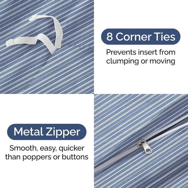 Alt view image 4 of 7 - Duvet Cover Full Size Set - Extra Soft Full Duvet Cover 80" x 90" with 2 Pillow Shams for Women, Men, Kids & Teens - Hotel Luxury w/ Zipper Closures & Ties - Comfy, Cozy & Breathable (Blue Stripes)