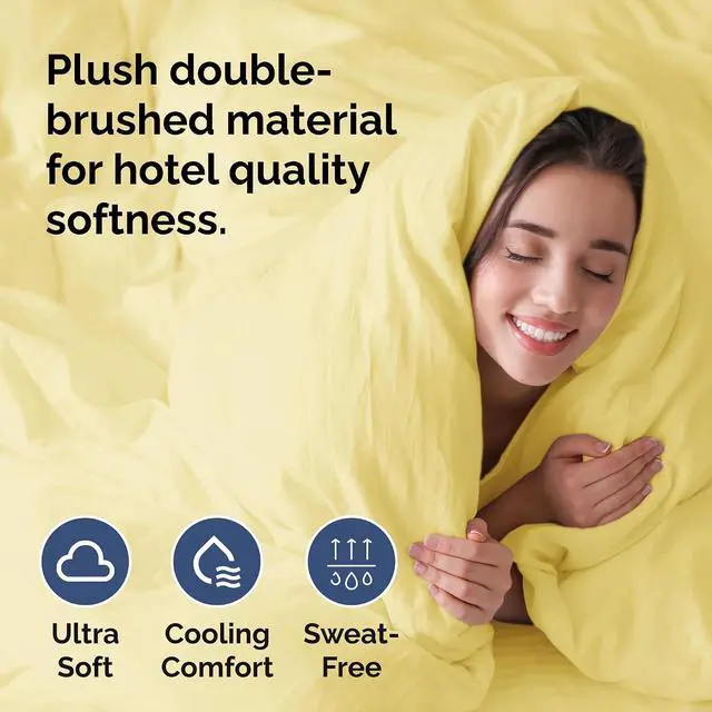 Alt view image 3 of 7 - Duvet Cover Cal King Size Set - Extra Soft Cal King Duvet Cover 104" x 98" with 2 Pillow Shams for Women, Men, Kids & Teens - Hotel Luxury w/Zipper Closures & Ties - Comfy, Cozy & Breathable (Yellow)
