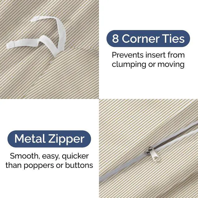 Alt view image 4 of 7 - Duvet Cover Full Size Set - Extra Soft Full Duvet Cover 80" x 90" with 2 Pillow Shams for Women, Men, Kids & Teens - Hotel Luxury w/ Zipper Closures & Ties - Comfy, Cozy & Breathable (Beige Stripes)