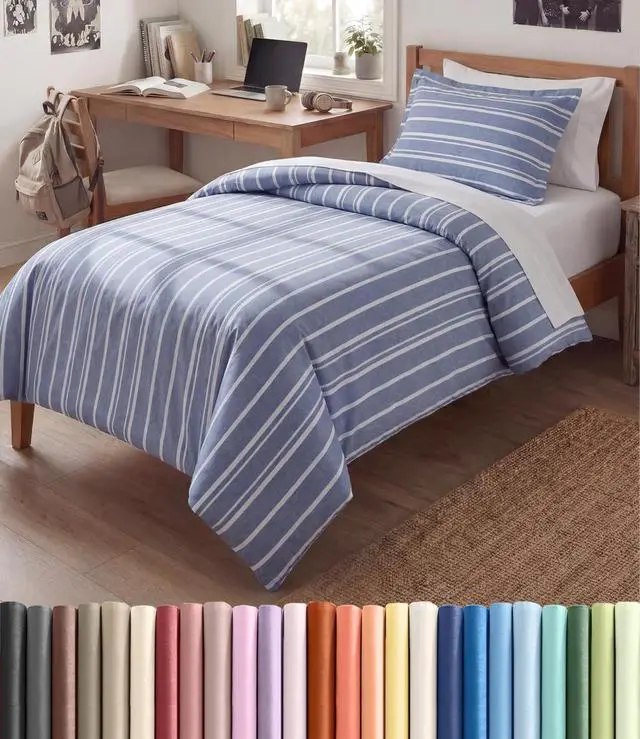 Main image of Duvet Cover Queen Size Set - Extra Soft Queen Duvet Cover 90" x 90" with 2 Pillow Shams for Women, Men, Kids & Teens - Hotel Luxury w/Zipper Closures & Ties - Comfy, Cozy & Breathable (Beige Stripes)