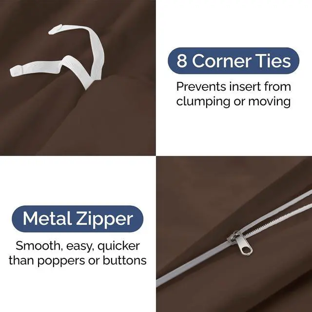 Alt view image 4 of 7 - Duvet Cover Full Size Set - Extra Soft Full Duvet Cover 80" x 90" with 2 Pillow Shams for Women, Men, Kids & Teens - Hotel Luxury, Easy-Care w/ Zipper Closures & Ties - Comfy and Breathable (Brown)