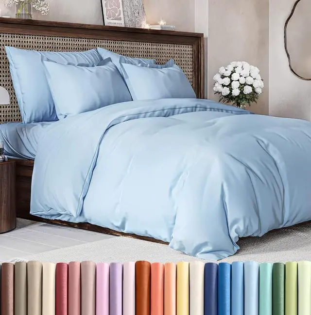 Main image of Duvet Cover Queen Size Set - Extra Soft Queen Duvet Cover 90" x 90" with 2 Pillow Shams for Women, Men, Kids & Teens - Hotel Luxury, Easy-Care w/Zipper Closures & Ties - Comfy & Breathable (Sky Blue)