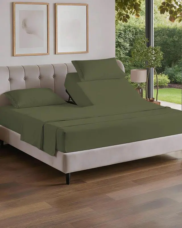 Main image of Flex Top Split Head King 4 Piece Sheet Set - Ultra-Soft, Breathable & Cooling Bed Sheets Set - Hotel Luxury Bedding for Women & Men with Deep Pockets - Wrinkle and Fade Free - Oeko-Tex - Sage Green