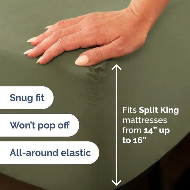 Alt view image 4 of 7 - Flex Top Split Head King 4 Piece Sheet Set - Ultra-Soft, Breathable & Cooling Bed Sheets Set - Hotel Luxury Bedding for Women & Men with Deep Pockets - Wrinkle and Fade Free - Oeko-Tex - Sage Green
