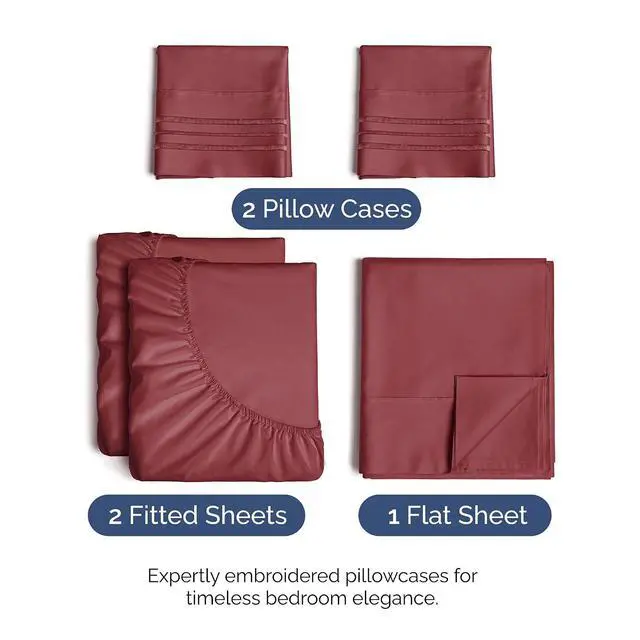 Alt view image 2 of 7 - Split King Size 5 Piece Sheet Set - Comfy Breathable & Cooling Sheets - Hotel Luxury Bed Sheets for Women & Men - Deep Pockets, Easy-Fit, Soft & Wrinkle Free Sheets - Burgundy Oeko-Tex Bed Sheet Set