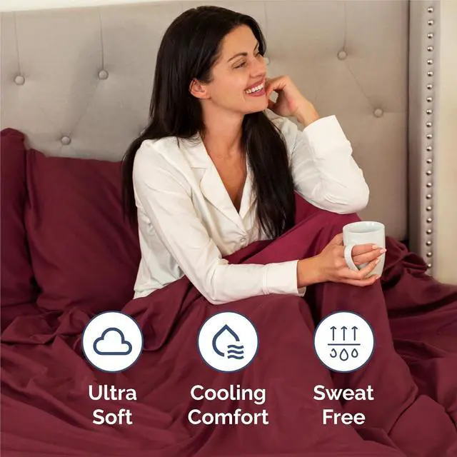 Alt view image 4 of 7 - Split King Size 5 Piece Sheet Set - Comfy Breathable & Cooling Sheets - Hotel Luxury Bed Sheets for Women & Men - Deep Pockets, Easy-Fit, Soft & Wrinkle Free Sheets - Burgundy Oeko-Tex Bed Sheet Set