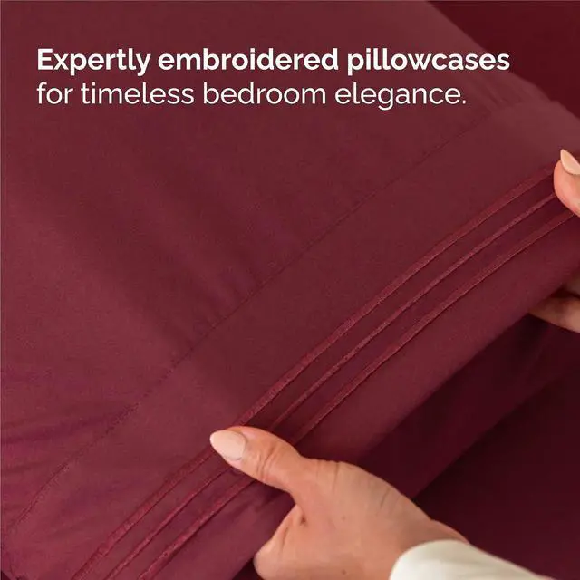 Alt view image 6 of 7 - Split King Size 5 Piece Sheet Set - Comfy Breathable & Cooling Sheets - Hotel Luxury Bed Sheets for Women & Men - Deep Pockets, Easy-Fit, Soft & Wrinkle Free Sheets - Burgundy Oeko-Tex Bed Sheet Set