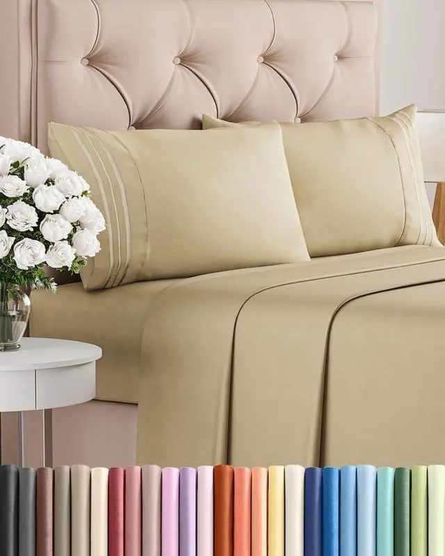 Main image of Cal King Size 4 Piece Sheet Set - Comfy Breathable & Cooling Sheets - Hotel Luxury Bed Sheets for Women & Men - Deep Pockets, Easy-Fit, Extra Soft & Wrinkle Free Sheets - Beige Oeko-Tex Bed Sheet Set