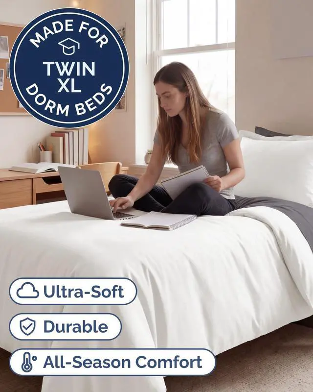 Alt view image 2 of 7 - Duvet Cover Twin/Twin XL Size Set - Extra Soft Twin/Twin XL Duvet Cover 68" x 90" with 1 Pillow Sham for Women, Men, Kids & Teens - Easy-Care & Fade Free with Zipper Closures & Ties (Antique White)