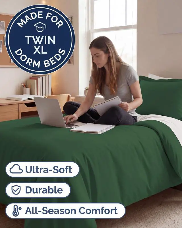 Alt view image 2 of 7 - Duvet Cover Twin/Twin XL Size Set - Extra Soft Twin/Twin XL Duvet Cover 68" x 90" with 1 Pillow Sham for Women, Men, Kids & Teens - Easy-Care & Fade Free with Zipper Closures & Ties (Emerald Green)