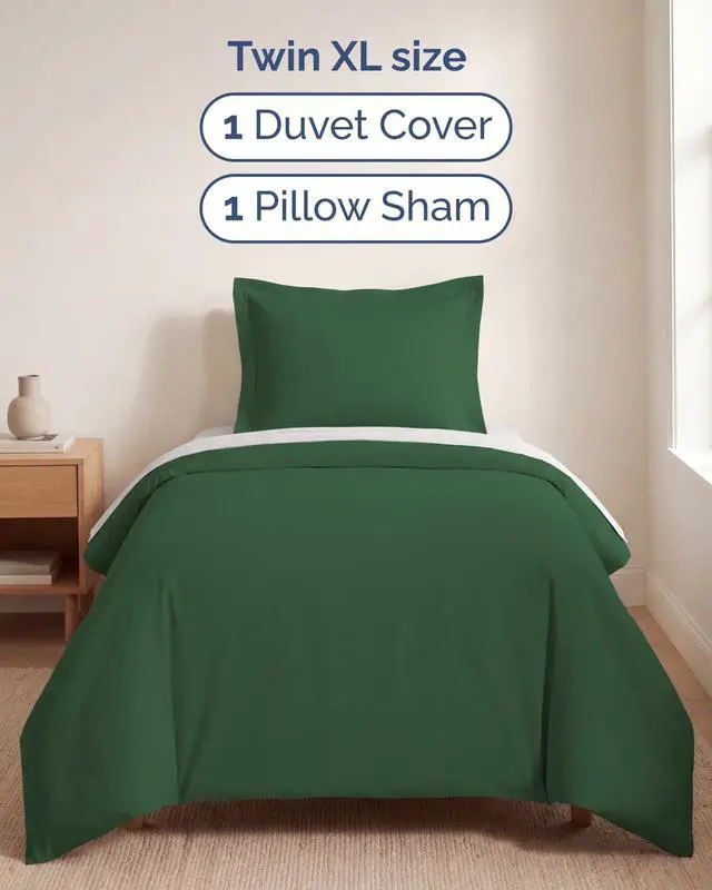 Alt view image 3 of 7 - Duvet Cover Twin/Twin XL Size Set - Extra Soft Twin/Twin XL Duvet Cover 68" x 90" with 1 Pillow Sham for Women, Men, Kids & Teens - Easy-Care & Fade Free with Zipper Closures & Ties (Emerald Green)