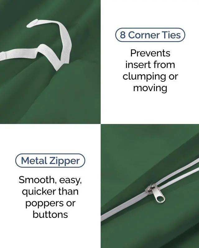 Alt view image 5 of 7 - Duvet Cover Twin/Twin XL Size Set - Extra Soft Twin/Twin XL Duvet Cover 68" x 90" with 1 Pillow Sham for Women, Men, Kids & Teens - Easy-Care & Fade Free with Zipper Closures & Ties (Emerald Green)