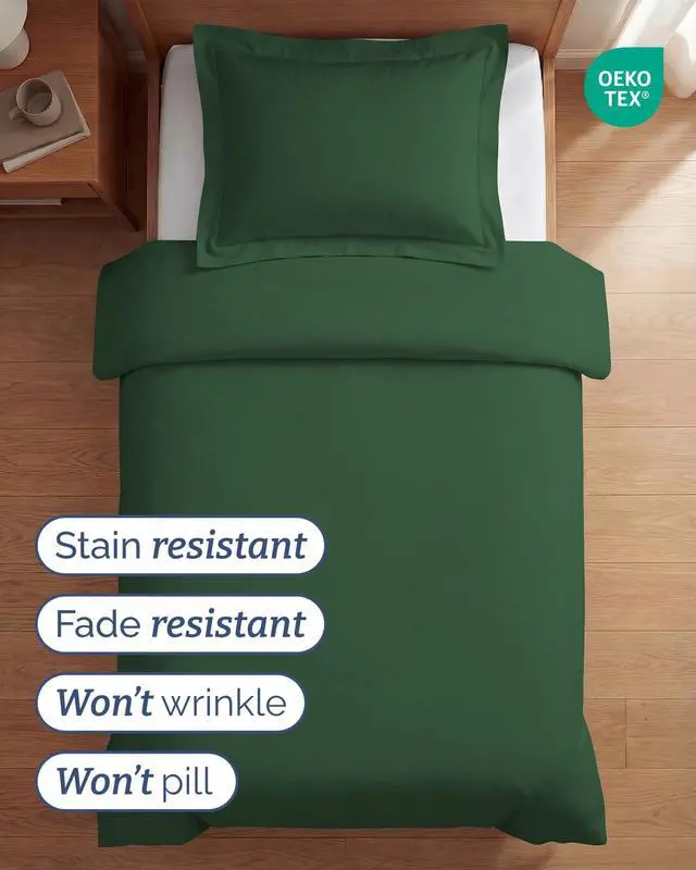Alt view image 4 of 7 - Duvet Cover Twin/Twin XL Size Set - Extra Soft Twin/Twin XL Duvet Cover 68" x 90" with 1 Pillow Sham for Women, Men, Kids & Teens - Easy-Care & Fade Free with Zipper Closures & Ties (Emerald Green)