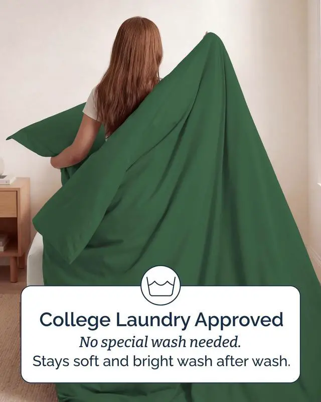 Alt view image 6 of 7 - Duvet Cover Twin/Twin XL Size Set - Extra Soft Twin/Twin XL Duvet Cover 68" x 90" with 1 Pillow Sham for Women, Men, Kids & Teens - Easy-Care & Fade Free with Zipper Closures & Ties (Emerald Green)