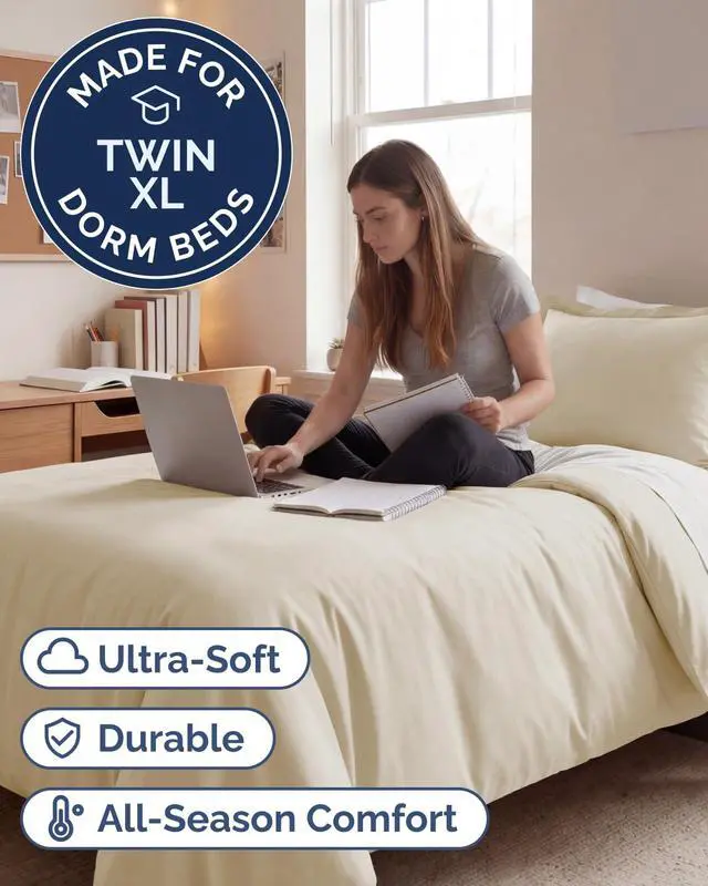 Alt view image 2 of 7 - Duvet Cover Twin/Twin XL Size Set - Extra Soft Twin/Twin XL Duvet Cover 68" x 90" with 1 Pillow Sham for Women, Men, Kids & Teens - Comfy, Easy-Care & Fade Free w/Zipper Closures & Ties (Off White)