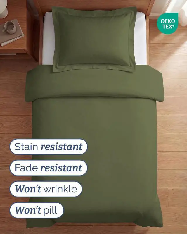 Alt view image 4 of 7 - Duvet Cover Twin/Twin XL Size Set - Extra Soft Twin/Twin XL Duvet Cover 68" x 90" with 1 Pillow Sham for Women, Men, Kids & Teens - Comfy, Easy-Care & Fade Free w/Zipper Closures & Ties (Sage Green)