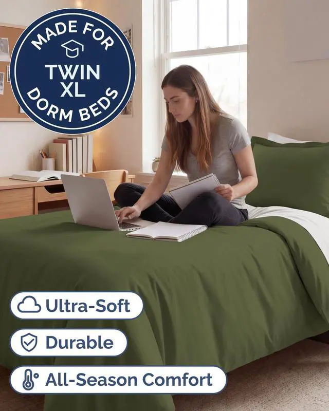 Alt view image 2 of 7 - Duvet Cover Twin/Twin XL Size Set - Extra Soft Twin/Twin XL Duvet Cover 68" x 90" with 1 Pillow Sham for Women, Men, Kids & Teens - Comfy, Easy-Care & Fade Free w/Zipper Closures & Ties (Sage Green)