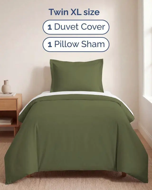 Alt view image 3 of 7 - Duvet Cover Twin/Twin XL Size Set - Extra Soft Twin/Twin XL Duvet Cover 68" x 90" with 1 Pillow Sham for Women, Men, Kids & Teens - Comfy, Easy-Care & Fade Free w/Zipper Closures & Ties (Sage Green)