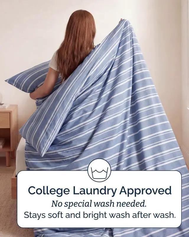 Alt view image 6 of 7 - Duvet Cover Queen Size Set - Extra Soft Queen Duvet Cover 90" x 90" with 2 Pillow Shams for Women, Men, Kids & Teens - Hotel Luxury w/Zipper Closures & Ties - Comfy, Cozy & Breathable (Beige Stripes)