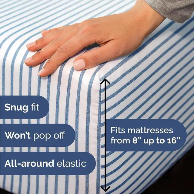 Alt view image 3 of 7 - Cal King Size 4 Piece Sheet Set - Comfy Breathable & Cooling Sheets - Hotel Luxury Bed Sheets for Women & Men - Deep Pockets, Easy-Fit, Soft & Wrinkle Free Sheets - Blue Stripes Oeko-Tex Bed Sheet Set