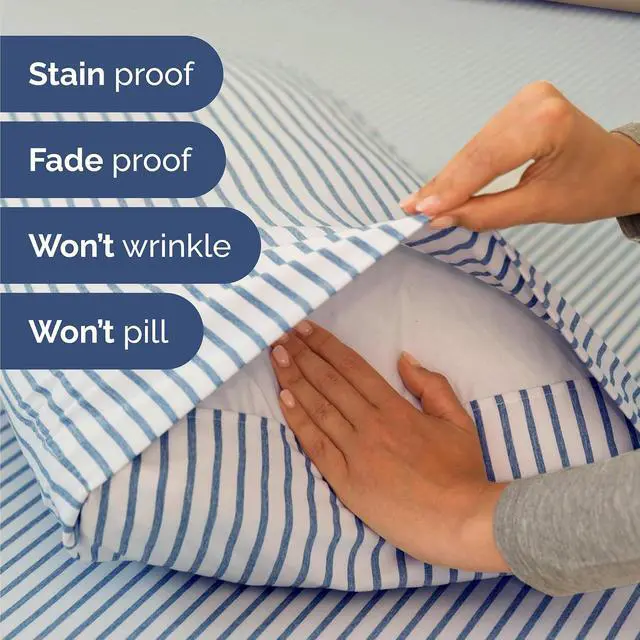Alt view image 5 of 7 - Cal King Size 4 Piece Sheet Set - Comfy Breathable & Cooling Sheets - Hotel Luxury Bed Sheets for Women & Men - Deep Pockets, Easy-Fit, Soft & Wrinkle Free Sheets - Blue Stripes Oeko-Tex Bed Sheet Set