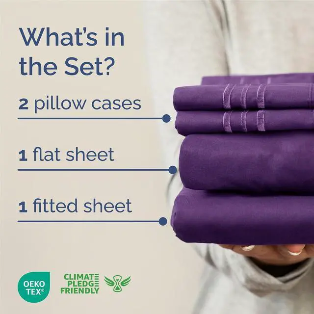 Alt view image 2 of 7 - Full Size 4 Piece Sheet Set - Comfy Breathable & Cooling Sheets - Hotel Luxury Bed Sheets for Women & Men - Deep Pockets, Easy-Fit, Extra Soft and Wrinkle Free Sheets - Purple Oeko-Tex Bed Sheet Set