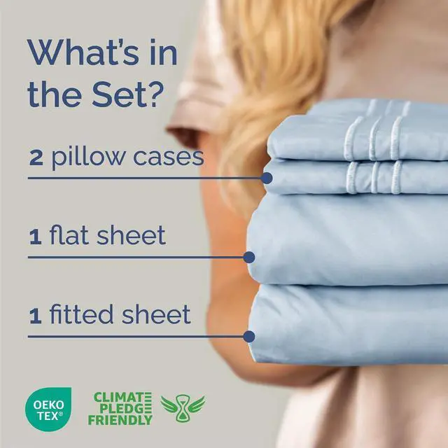 Alt view image 2 of 7 - Cal King Size 4 Piece Sheet Set - Comfy Breathable & Cooling Sheets - Hotel Luxury Bed Sheets for Women & Men - Deep Pockets, Easy-Fit, Soft and Wrinkle Free Sheets - Sky Blue Oeko-Tex Bed Sheet Set