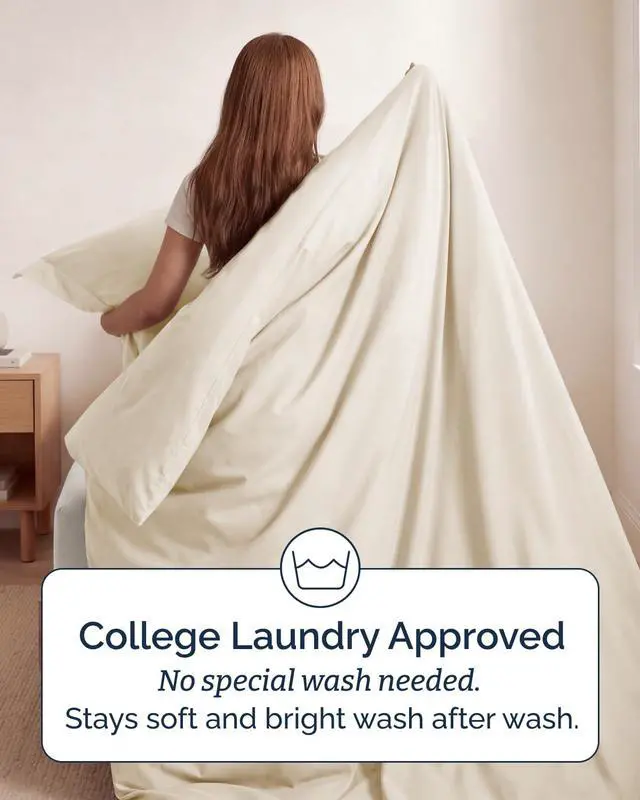 Alt view image 6 of 7 - Duvet Cover Twin/Twin XL Size Set - Extra Soft Twin/Twin XL Duvet Cover 68" x 90" with 1 Pillow Sham for Women, Men, Kids & Teens - Comfy, Easy-Care & Fade Free w/Zipper Closures & Ties (Off White)