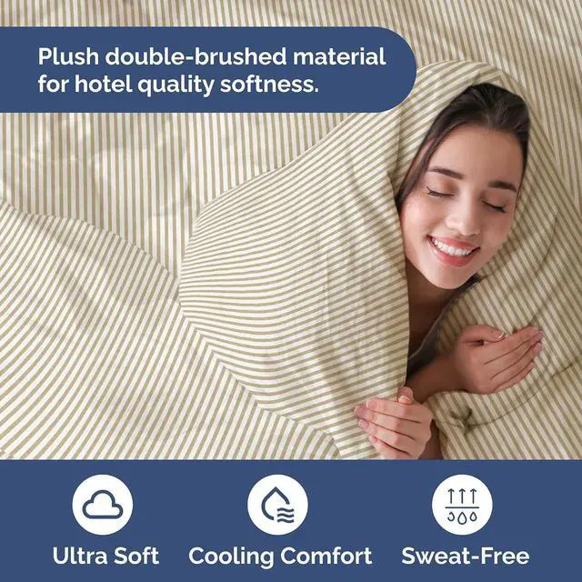 Alt view image 3 of 7 - Duvet Cover Cal King Size Set - Extra Soft Cal King Duvet Cover 104" x 98" with 2 Pillow Shams for Women, Men, Kids & Teens - Comfy, Breathable, Hotel Luxury w/ Zipper Closures & Ties (Beige Stripes)