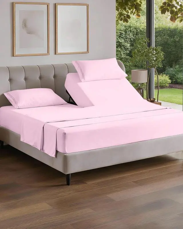 Main image of Flex Top Split Head King 4 Piece Sheet Set - Ultra-Soft, Breathable & Cooling Bed Sheets Set - Hotel Luxury Bedding for Women & Men with Deep Pockets - Wrinkle and Fade Free - Oeko-Tex - Light Pink