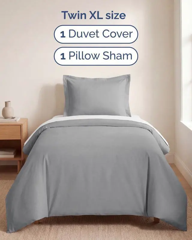 Alt view image 3 of 7 - Duvet Cover Twin/Twin XL Size Set - Extra Soft Twin/Twin XL Duvet Cover 68" x 90" with 1 Pillow Sham for Women, Men, Kids & Teens - Comfy, Easy-Care & Fade Free w/Zipper Closures & Ties (Steel Blue)