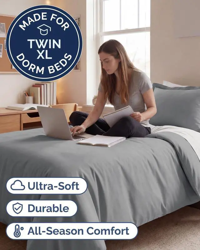 Alt view image 2 of 7 - Duvet Cover Twin/Twin XL Size Set - Extra Soft Twin/Twin XL Duvet Cover 68" x 90" with 1 Pillow Sham for Women, Men, Kids & Teens - Comfy, Easy-Care & Fade Free w/Zipper Closures & Ties (Steel Blue)