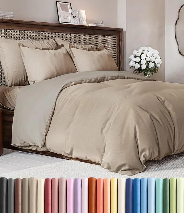 Main image of Duvet Cover Queen Size Set - Extra Soft Queen Duvet Cover 90" x 90" with 2 Pillow Shams for Women, Men, Kids & Teens - Hotel Luxury with Zipper Closures & Ties - Comfy & Breathable (Heathered Beige)