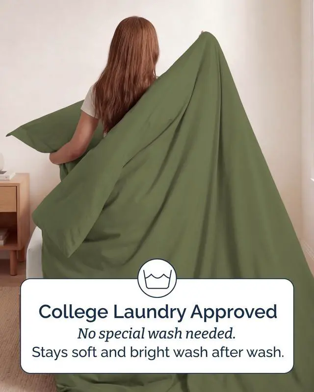 Alt view image 6 of 7 - Duvet Cover Twin/Twin XL Size Set - Extra Soft Twin/Twin XL Duvet Cover 68" x 90" with 1 Pillow Sham for Women, Men, Kids & Teens - Comfy, Easy-Care & Fade Free w/Zipper Closures & Ties (Sage Green)