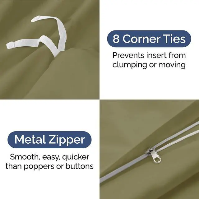 Alt view image 4 of 7 - Duvet Cover Full Size Set - Extra Soft Full Duvet Cover 80" x 90" with 2 Pillow Shams for Women, Men, Kids & Teens - Hotel Luxury, Easy-Care w/Zipper Closures & Ties - Comfy & Breathable (Sage Green)