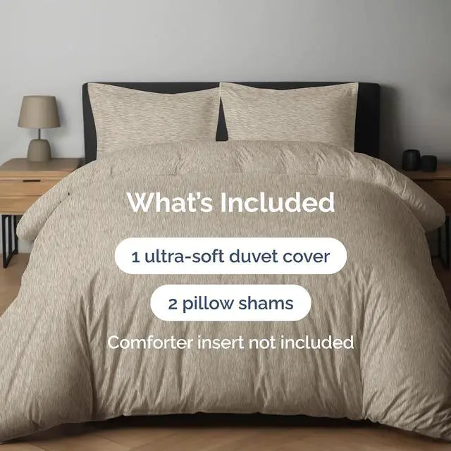 Alt view image 2 of 7 - Duvet Cover Queen Size Set - Extra Soft Queen Duvet Cover 90" x 90" with 2 Pillow Shams for Women, Men, Kids & Teens - Hotel Luxury with Zipper Closures & Ties - Comfy & Breathable (Heathered Beige)