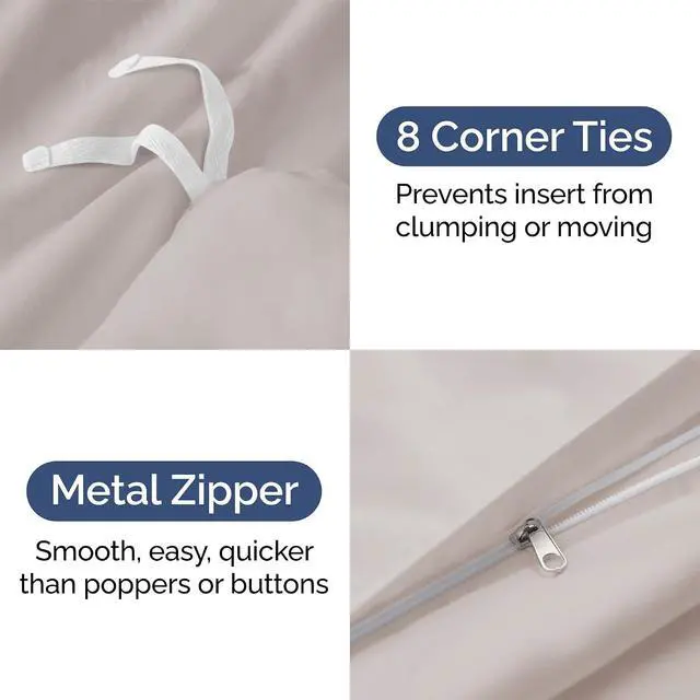 Alt view image 4 of 7 - Duvet Cover Queen Size Set - Extra Soft Queen Duvet Cover 90" x 90" with 2 Pillow Shams for Women, Men, Kids & Teens - Hotel Luxury w/Zipper Closures & Ties - Comfy, Cozy & Breathable (Light Grey)